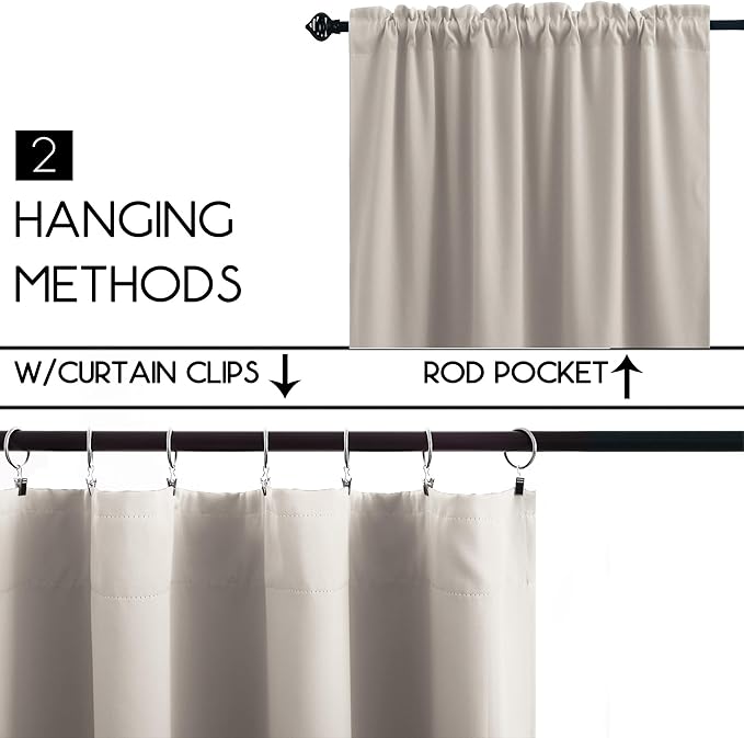 KOUFALL Short Cafe Curtains for Kitchen Window Over Sink 36 Inch Length,Blackout Tan Beige Neutral Modern Farmhouse Door Curtains for Door Window