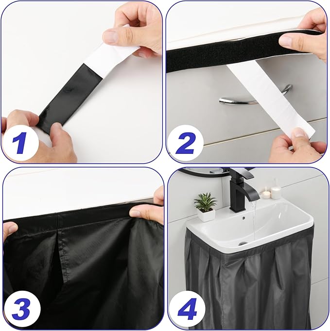 Homakover Sink Curtain, Self Stick Adhesive Waterproof Fabric Under Sink Curtain, Kitchen Sink Cover, Bathroom Under Sink Skirt for Kitchen Bathroom