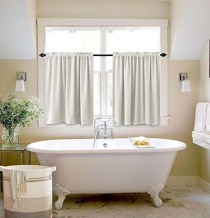KOUFALL Kitchen Curtains Cafe Curtain Tiers Short Blackout Small Curtains for Bathroom Window Wide 34 X 30 Length Cream White Beige