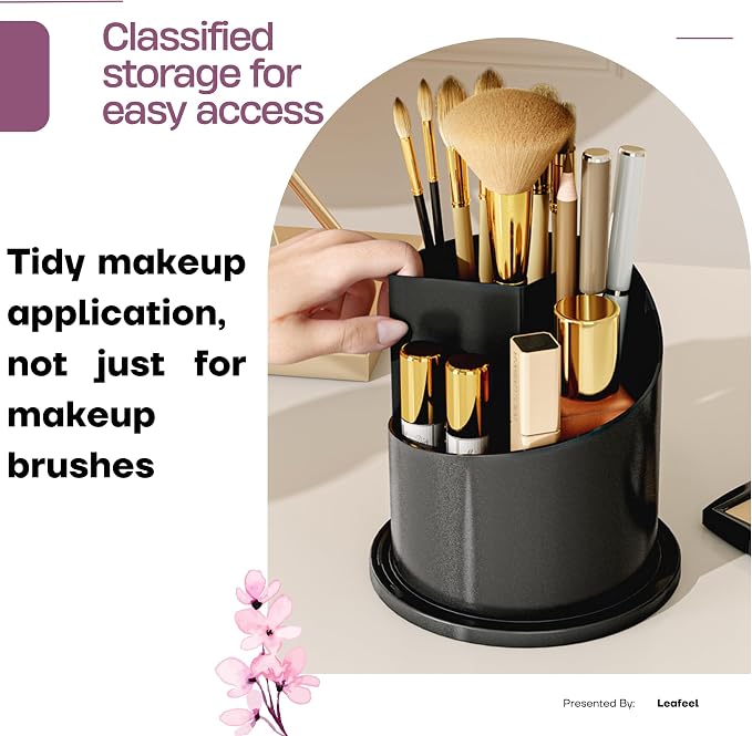 LEFEEL Lumière Mini 360 Rotating Makeup Organizer with Lid, Diamond Cut Cosmetic Organizer - Dustproof Vanity Organizer for Makeup Brushes, Toothbrush & Bathroom Countertop （White