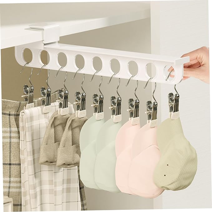 Closet Valet Rod Slide Out, 9 Holes Pull Out Closet Valet Rod - Smooth Silent Slide, No-drill Install, Space-saving Organizer, White.