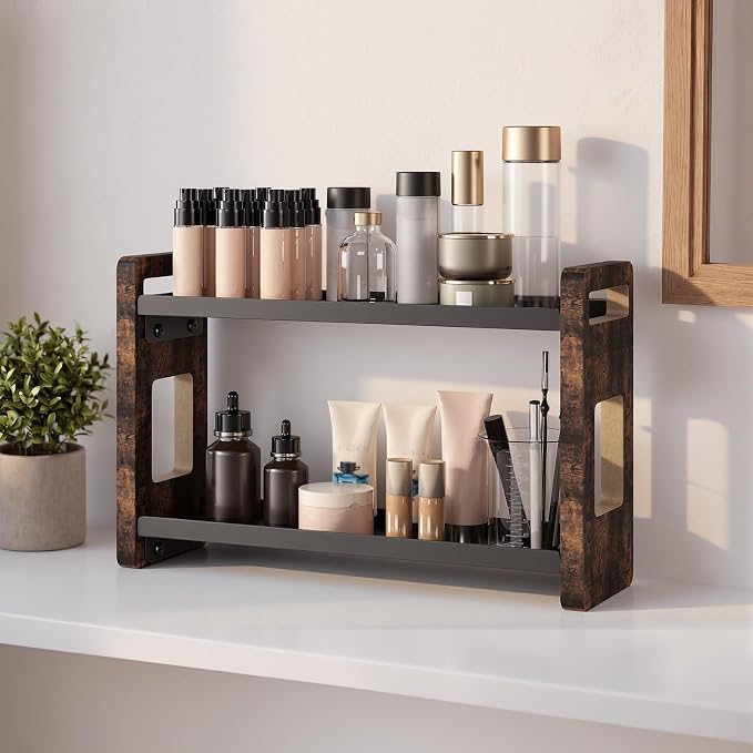 Bathroom Organizers and Storage,Bathroom Counter Organizer,Bathroom Counter Shelf,Bathroom Sink Organizer,Vanity Organizers,Vanity Storage,Perfume Display, for Dad(Brown 2 Tier)