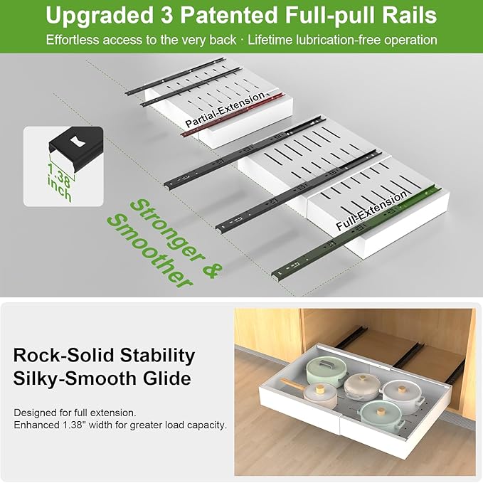 ANTOWIN 2-Pack Expandable Pull Out Cabinet Organizer 21" Deep(15.3"-26" W), 3 Full Extension Glides Slide Out Drawers, Roll Out Shelves Adhesive Raising Pad,Compatible Framed Cabinets,90lb Cap,White
