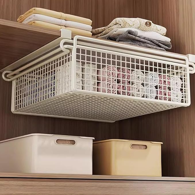 Cabinet Organizing Bin Under Shelf Storage Basket Hanging Pullout Drawer Multifunction Bedroom Clothing Pull Out Basket Rust Closet Storage