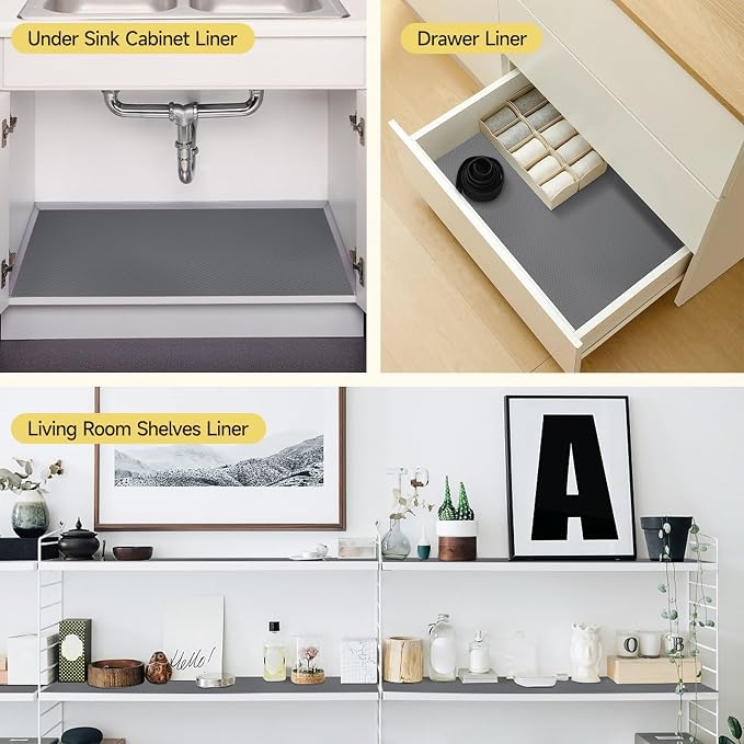 WochiTV Adhesive Shelf Liner 11.8 X 59 Inches Peel and Stick Kitchen Liner for Cabinets, Drawers Removable Protector Mat Waterproof Contact Covering for Dresser Pantry Countertops Shelves, Gray