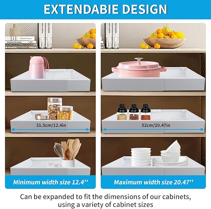 Pull Out Cabinet Organizer, 33 Lbs Capacity Heavy Duty Slide Outs Drawers, Multi-purpose Pull-Out Storage Organizers, No Drill Adjustable Slide outs Drawers for Kitchen, Pantry (White)
