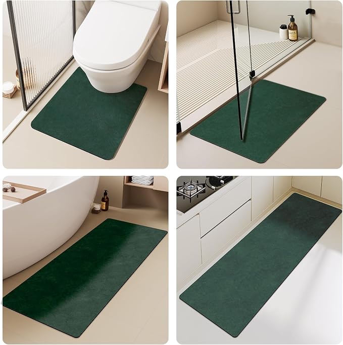 TYUU Bathroom Mat Quick Dry, Bathroom Rugs Non Slip Washable Thin Absorbent Bath Mat Fits Under Door Bathroom Floor Mat Perfect for Bath, Shower, or Sink 24"x70" Dark Green