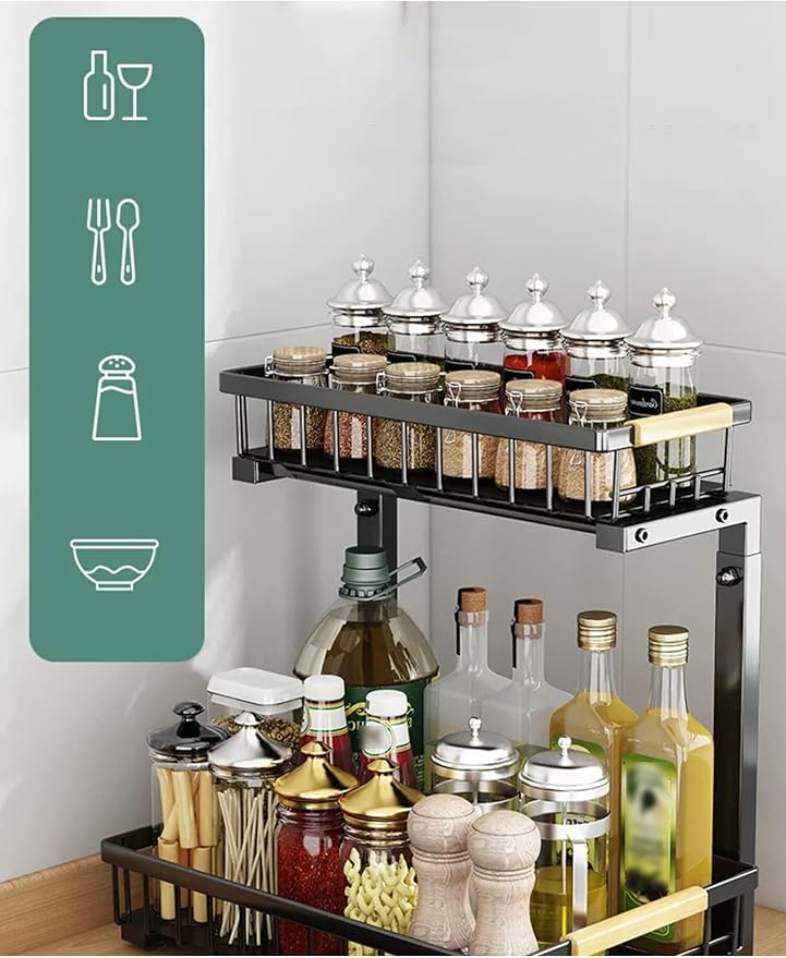 Shelf Pull Out Cabinet Organizer Kitchen Cupboards Storage Solutions No Drill Adjustable Baskets for Bathroom(Milk)