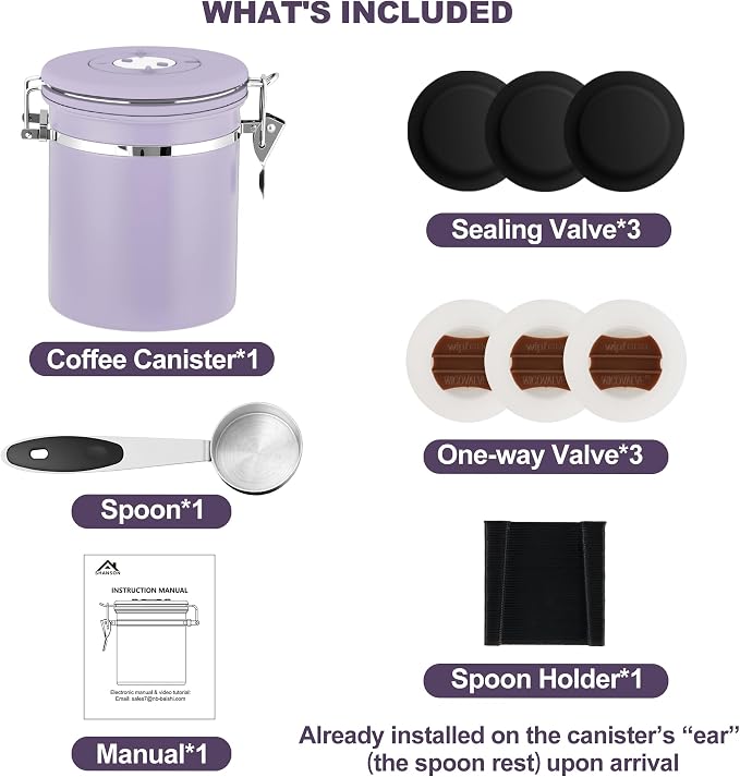ShanSon Coffee Canister Airtight, Stainless Steel Bean Storage Container with Date Tracker & Scoop, Grounds Sugar Flour Tea Cereal Fits Kitchen Pantry, Ideal Gift for Coffee Lovers,12oz, Purple