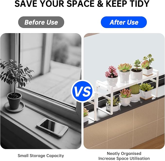 1pc Small Narrow Tall Shelf for Windowsill Kitchen Organizer Stackable Shelves Bathroom Sill Thin Shelves for Narrow Spaces Counter Top Racks (White, L13.8-23.6'' * W5.9'' * H7.5'')