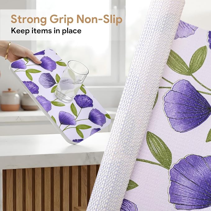 Shelf and Drawer Liner for Kitchen Cabinets 3Rolls*17.7'' X 96'' Non Adhesive Shelf Paper Strong Grip Anti Slip Cabinet Liners for Shelves, Oil-Proof Waterproof Cupboard Liner