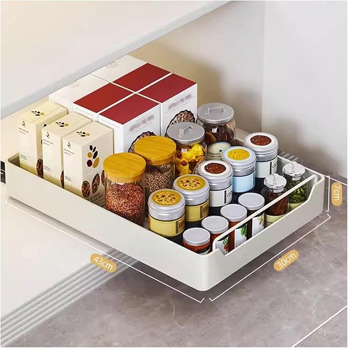 Pull Out Drawers for Cabinets Extendable Drawer Kitchen Expandable Drawer Pull Slide Out Drawer with Handle Stainless Steel Extendable Cabinet Organizer No Drilling and Nailing Required