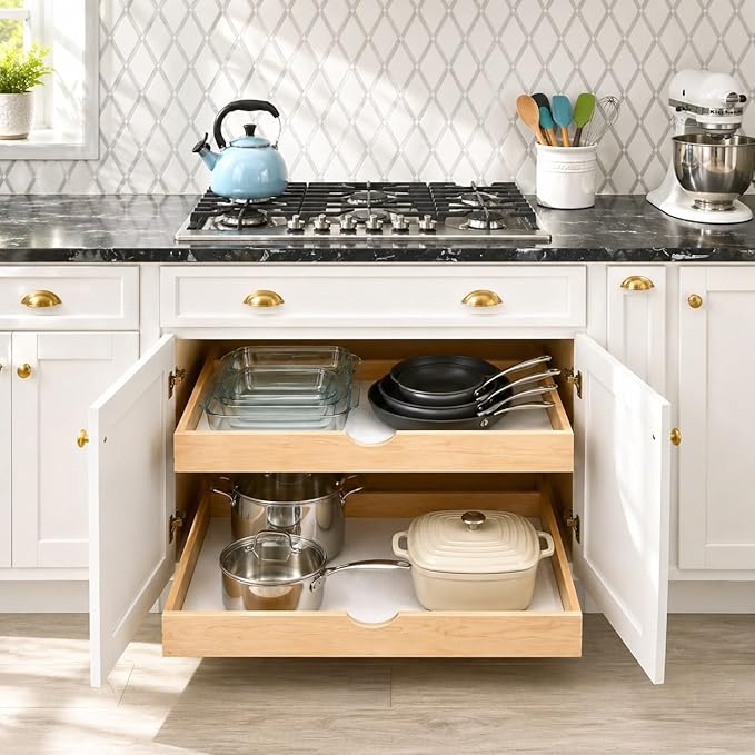 COUVER Birch Wood Pull-Out Cabinet Organizer - Soft Close Slide-Out Drawer for Kitchen & Bathroom, DIY Non-Assembled Wooden Under Sink Storage, Bottom-Mounted Side-Mounted, 24 inch