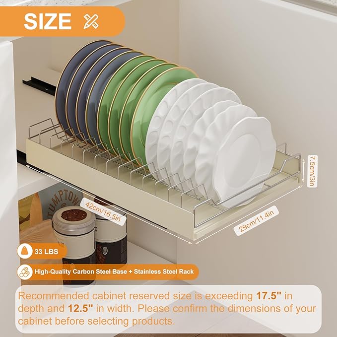 GarveeHome Pull Out Dish Rack, Metal Slide Out Dish Drying Rack, Fixed With Adhesive Nano Film, Cabinet Organizers for Kitchen Under Sink, 11.4" W x 16.5" D