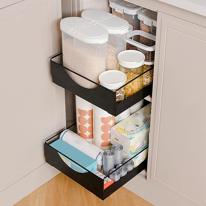 Estink Pull Out Cabinet Organizer Cabinet Drawers Slide Out Kitchen Pull Out Drawers for Cabinets Slide Out Pantry Shelves No Drill Installation with Smooth Glide (M(66x45x17cm/26x17.72x6.69in))