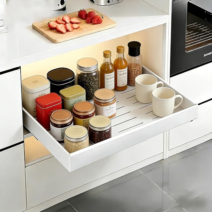 Pull out Cabinet Organizer, Expandable(12"-20") Heavy Duty Slide out Drawers Fixed with Adhesive Nano Film for Pots, Roll out Drawers for Kitchen Cabinets Organization, Pantry, Bathroom