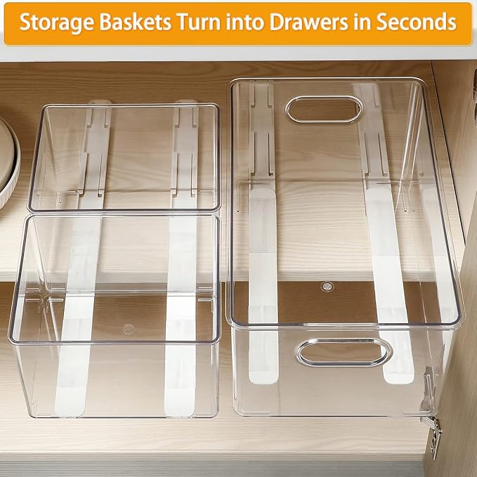 Summark 8 PCS Pull Out Rail for Baskets or Bins.Storage and Organization Accessories for Cabinet,Shelves.DIY Drawer Organizers Slides