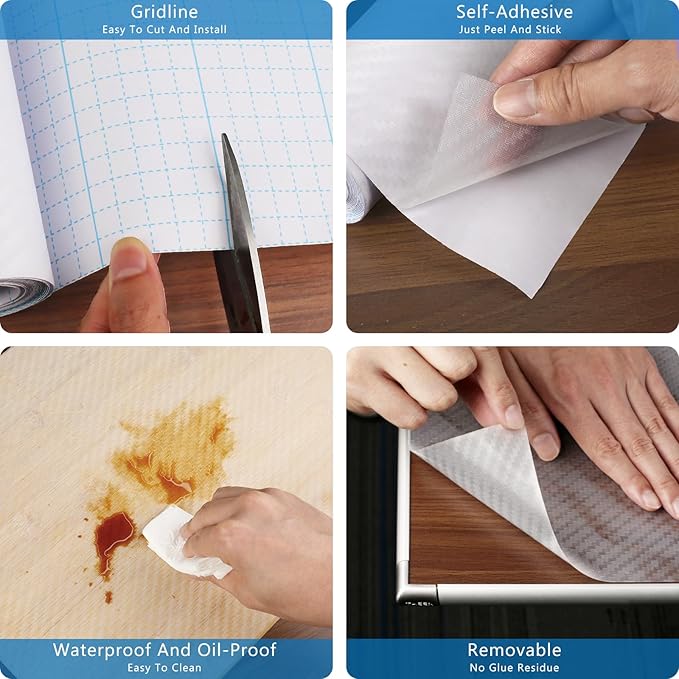 Self-Adhesive Shelf Liner Kitchen Liner, Waterproof Backed Paper Easy Peel and Stick Contact Liner Without Residue for Decor Your Desk Surface, Kitchen Countertops (Clear, 35.4 x 118.1 inches)