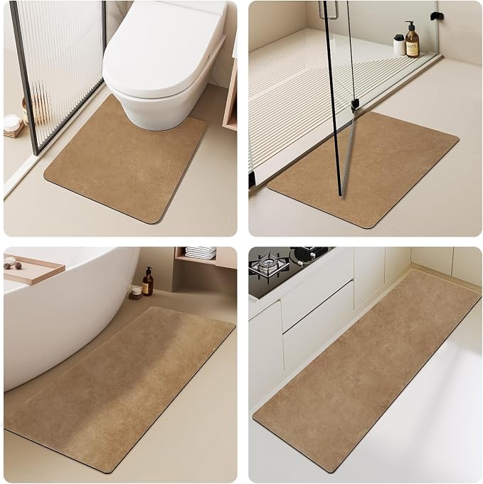 TYUU Bath Mat, Bathroom Rugs Non Slip Washable Thin Absorbent Quick Dry Bath Mat Fits Under Door Bathroom Floor Mat Perfect for Bath, Shower, or Sink 20"x48" Camel