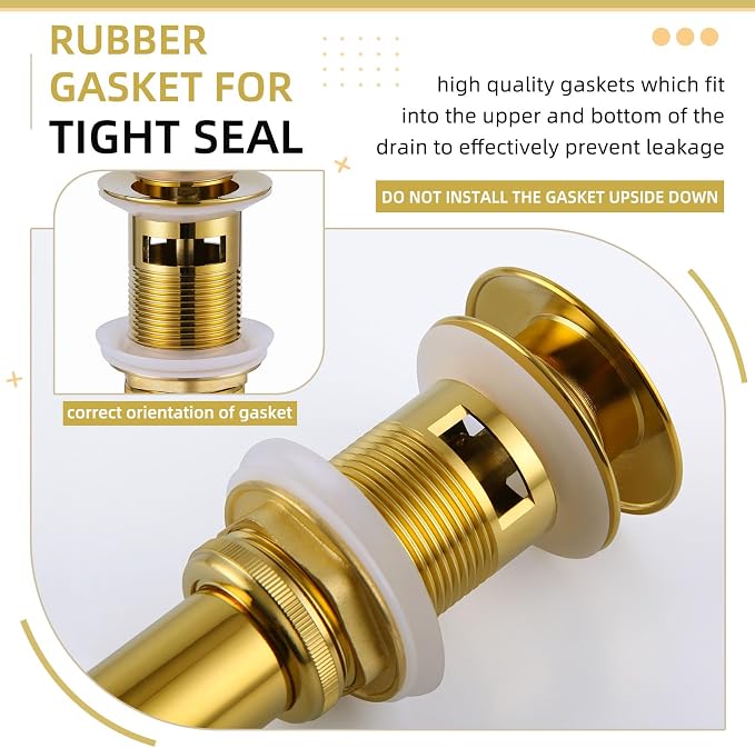 Angle Simple Bathroom Sink Drain Stopper Glossy Deep Titanium Gold Color, Brass Pop Up Sink Stopper with Overflow Hole for Sink with 1.61 to 2 Inches Drain Hole