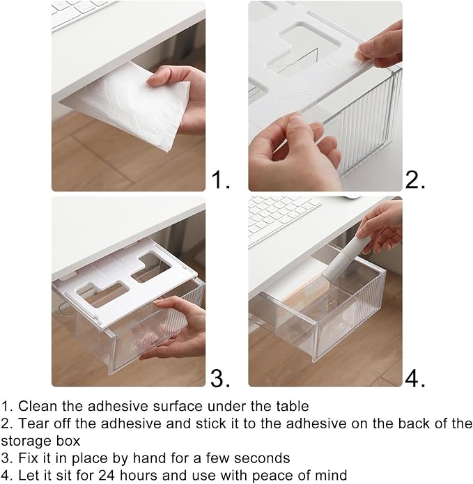 Under Desk Drawer - Space Saving No Drill,Pull-Out Under Desk Drawer Tray | for Office Hotel Living Room Study Vanity Tissues Pen Scissors