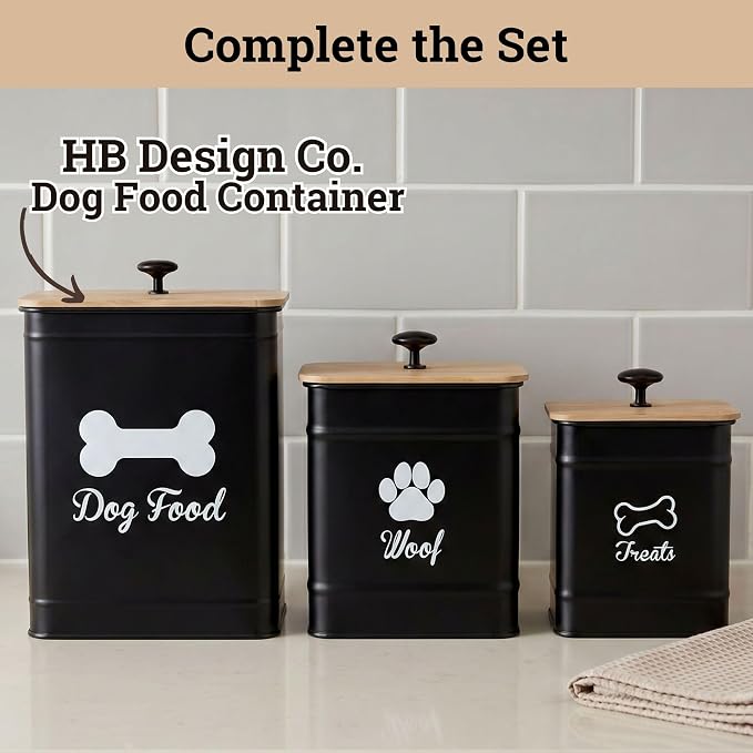 Dog Treat Container Airtight Set of 2 - 8x6 & 7x5 inch Iron Dog Treat Jars for Kitchen Counter with Airtight Bamboo Lids - 20 Cup Capacity Pet Treat Container Set - Doggie Cookie Jar - Treats Canister