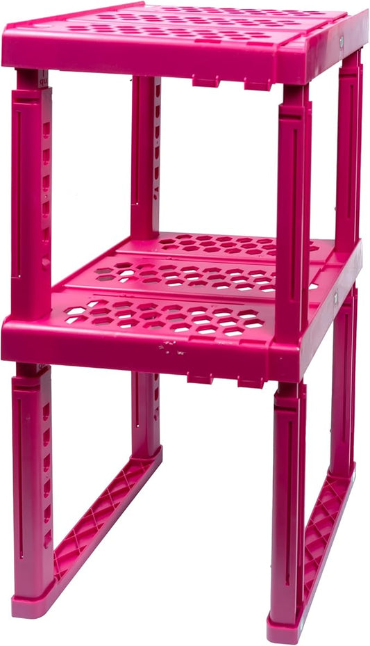 Piffny Locker Organizer Shelf， Adjustable Width and Height, Ideal Locker for School, Office, and Gym Lockers (Magenta 2 Pack)