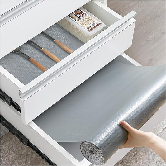Drawer and Shelf Liner, Non-Slip Kitchen Cabinet Liners Non-Adhesive Thick Strong Grip Waterproof Washable Mats Protect Dresser Shelves Cupboard Bathroom Cabinets, Pure Gray, 18 in X 30 FT
