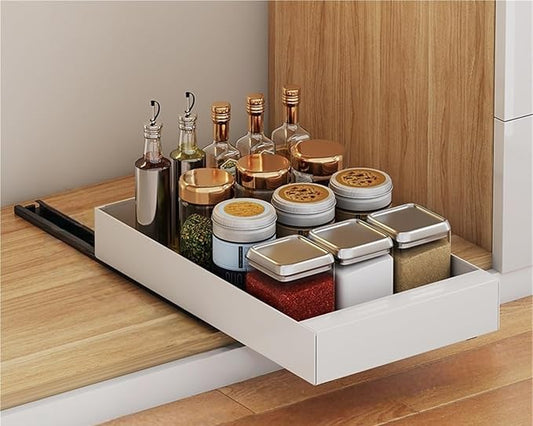 Pull-out cabinet organizer expandable with nano film adhesive, pull-out drawer suitable for kitchen, pantry or bathroom cabinets