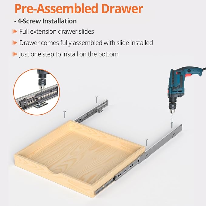 ZOINLIY 24''W X 21''D X 3''H Wooden Pull Out Drawer for Cabinet, Cabinet Organizer for Kitchen, Soft Close Slide Out Shelves, Heavy Duty, Full-Extension