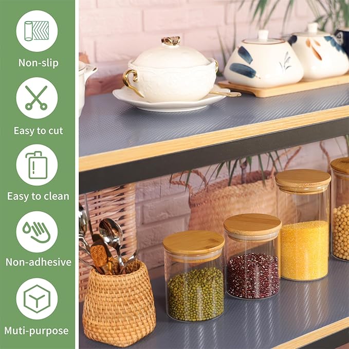 Shelf Liners 20 inch x 20 ft Shelf Liners for Kitchen cabinets nonstick Shelf Lining Drawer Mats EVA Protector for Cupboard (Gray,20 inch x 20 ft)