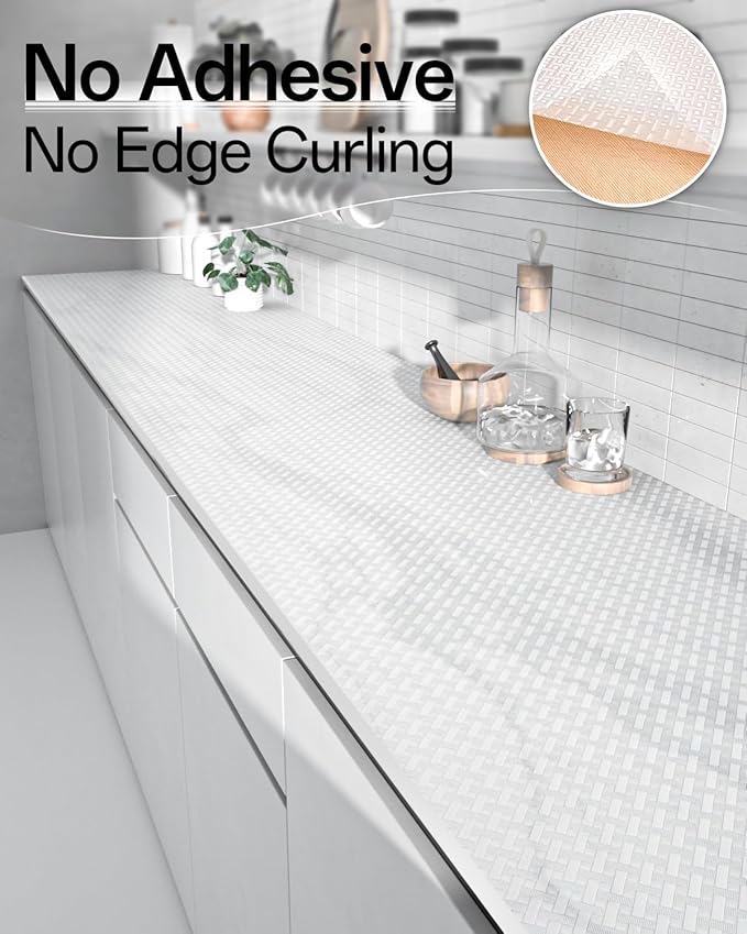 Shelf and Drawer Liner for Kitchen Cabinet, Non-Adhesive 24in x 120in Waterproof Contact Paper Refrigerator Liners Thickened Durable EVA Material Non Slip Mat for Dresser Cupboard Pantry Protector