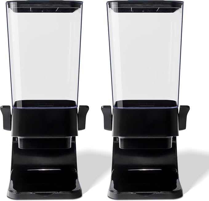Cereal Dispenser Countertop, 5L Kitchen Organization Cereal Containers Storage, Desktop Candy Dispenser Plastic Cereal Dispenser, Snack Containers Can Hold Granola, Dry Food, nut, Grain (Black, 2Pc)