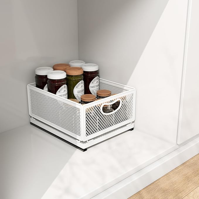 Pull out Cabinet Rack Organizers, No-Drill Slide Organizer Under Sink Organizer, Strong & Sturdy Expandable Cabinet Drawers, For Kitchen, Bathroom, Pantry(E,11.8*9.4*6.1inch/30*24*15.5cm)