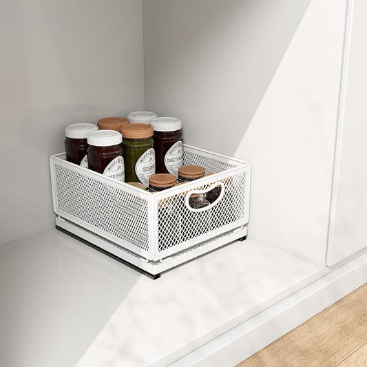 Pull out Cabinet Rack Organizers, No-Drill Slide Organizer Under Sink Organizer, Strong & Sturdy Expandable Cabinet Drawers, For Kitchen, Bathroom, Pantry(E,11.8*9.4*6.1inch/30*24*15.5cm)