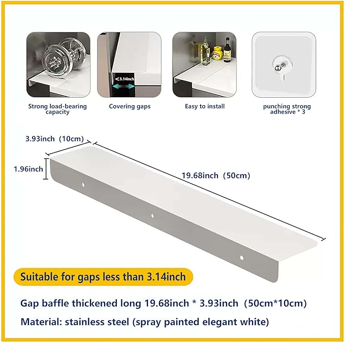 Metal Kitchen Refrigerator Gap Partition Side Panel For Crack Behind Refrigerator Kitchen Partition Panel No Drill Countertop Gap Extension Board(White,19.68 * 3.93inch)