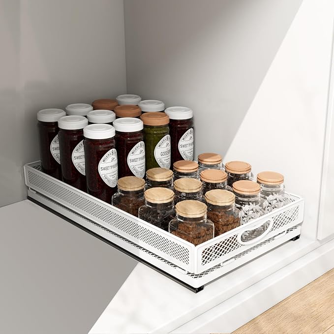 Pull out Cabinet Rack Organizers, No-Drill Slide Organizer Under Sink Organizer, Strong & Sturdy Expandable Cabinet Drawers, For Kitchen, Bathroom, Pantry(H,19.7*13.8*3.3inch/50*35*8.5cm)