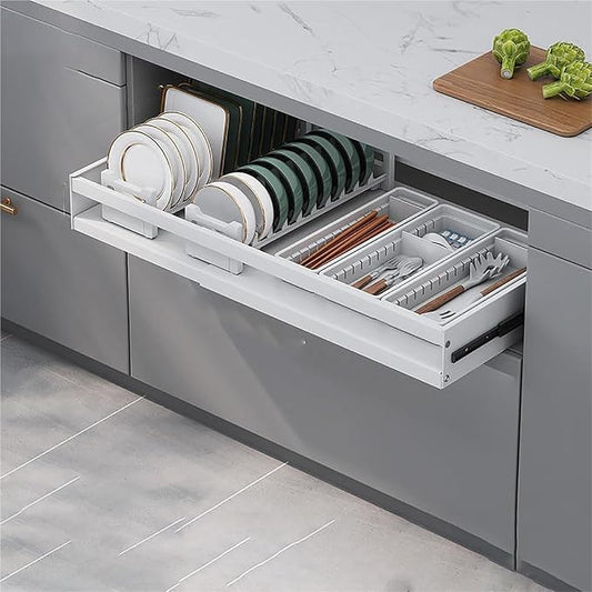 Heavy Duty Pull Out Cabinet 32x42x7cm Sliding Shelf Drawer No Drill Installation Kitchen Storage Solution Easy Access Storage for Home and Pantry，Brown 47 * 42 * 7cm(18.5 * 16.5 * 2