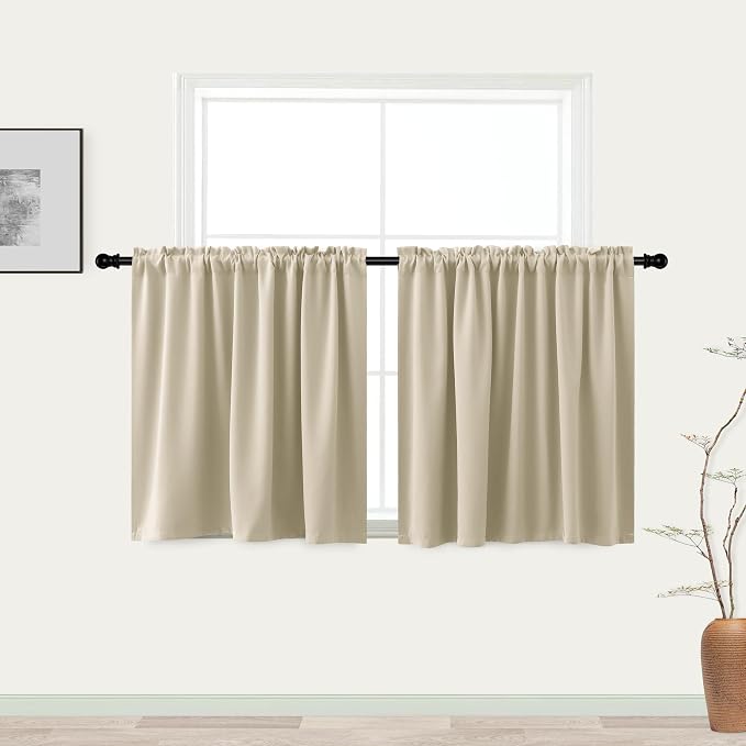 KOUFALL Rod Pocket Blackout Tier Short Curtains-Biscotti Beige-52x30