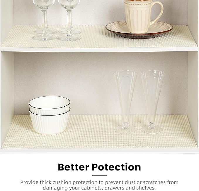 BAGAIL Non-Adhesive Shelf Liner, Thick Strong Grip Drawer Liners for Kitchen Cabinets, Heavy-Duty Easy Cut Cabinet Liners for Shelves, Pantry, Bathroom Cupboards - 12" x 30FT, Cream