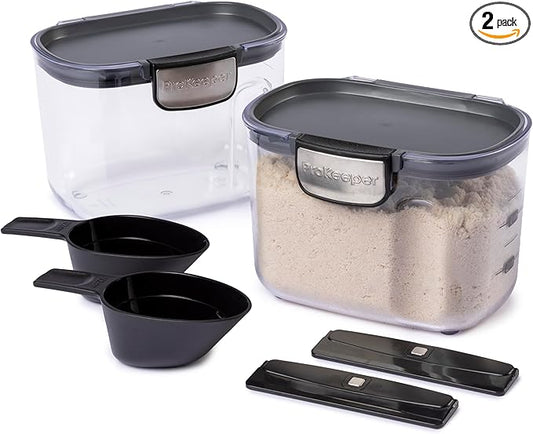 Progressive International ProKeeper+ Clear Plastic Airtight Food Baker's Kitchen Storage Organization Container Canister Set with Magnetic Accessories, 2- Piece Set (Specialty Flour 1.5-Quart)