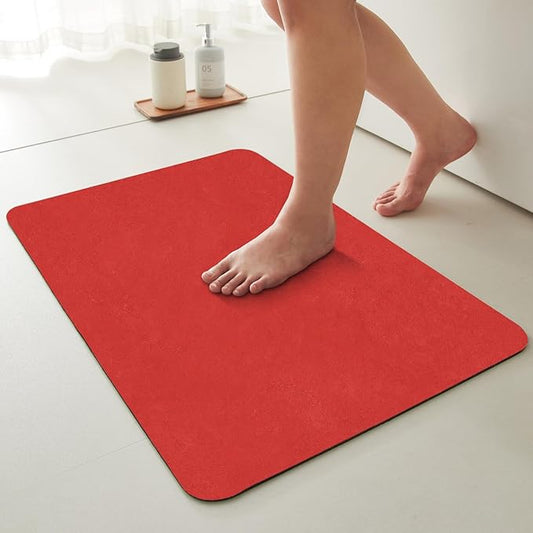 TYUU Christmas Bath Mat, Red Bathroom Rugs Non Slip Washable Thin Absorbent Bath Mat Fits Under Door Bathroom Floor Mat Perfect for Bath, Shower, or Sink 24"x36" Red