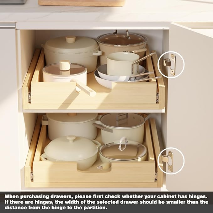 Pull Out Cabinet Organizer, 17''W×21''D Sliding Drawers for Cabinets, Soft Close Slide Out Wooden Pull out Drawers, Base Cabinet Organization for Kitchen, Pantry, Bathroom