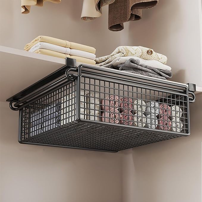Cabinet Organizing Bin Under Shelf Storage Basket Hanging Pullout Drawer Multifunction Bedroom Clothing Pull Out Basket Rust Closet Storage