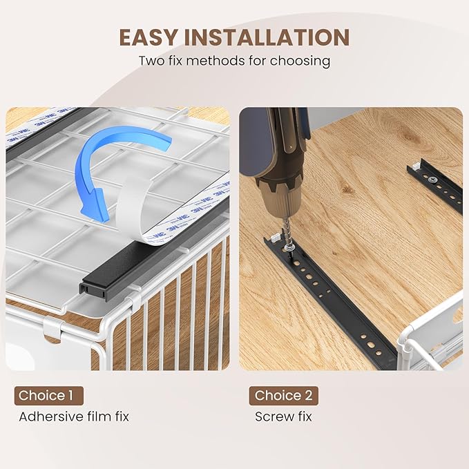 Pull Out Cabinet Organizer, 2 Pack Heavy Duty Slide Out Drawers Pantry Shelves Fixed With Strong Adhesive Glue and Handle for Kitchen, Living Room, Bathroom, Home (14.8" D X 9.6" W X 7.48" H)