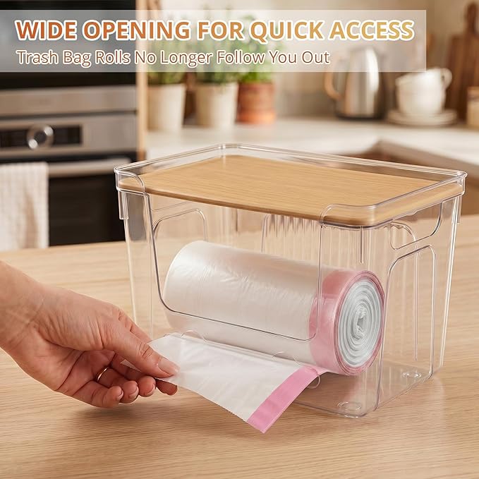 CANTAMI 4 Pack Trash Bag Dispenser With Lid, Stackable Plastic Trash Bag Holder, Clear Trash Bag Organizer for Kitchen, Laundry Room, Under Sink Organization and Storage