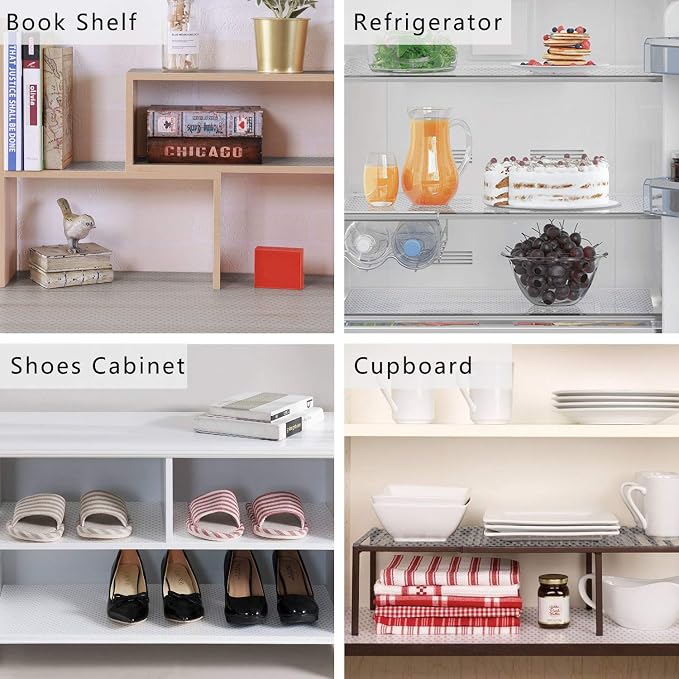 HooTown Refrigerator, Fridge, Shelf Liner and Drawer Mats 17.5 Inch Wide x 196.8 Inch Long, Non Slip EVA Plastic Washable Waterproof Pads for Kitchen Cabinet, Pantry Closet, Cupboard, Transparent