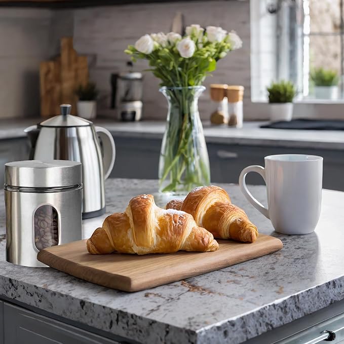 Kitchen Canisters By Home Basics | Retro-Styled For Kitchen Counter | Stainless Steel and Glass | With See-Through Windows (Silver), 4 Pieces, For Flour, Coffee, Sugar, and Dry Ingredients