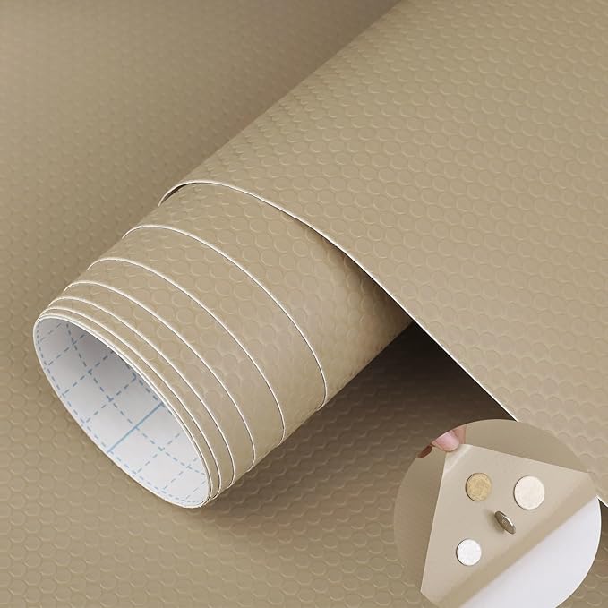 WochiTV Adhesive Shelf Liner 23.6 X 240 Inches Peel and Stick Kitchen Liner for Cabinets, Drawers Removable Protector Mat Waterproof Contact Covering for Dresser Pantry Countertops Shelves, Khaki