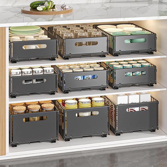 Pull-out Cabinet Organizer Storage Basket Large Capacity Strong Load-Bearing Easy Installation No Drill Slide-Out Drawers Storage Racks (2pc Small)